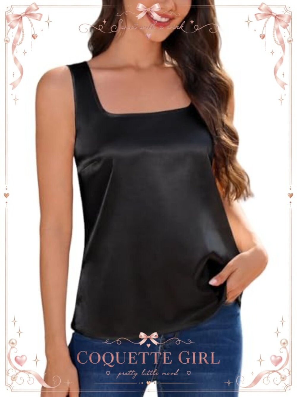Satin Square Neck Tank Top Sleeveless Camisole